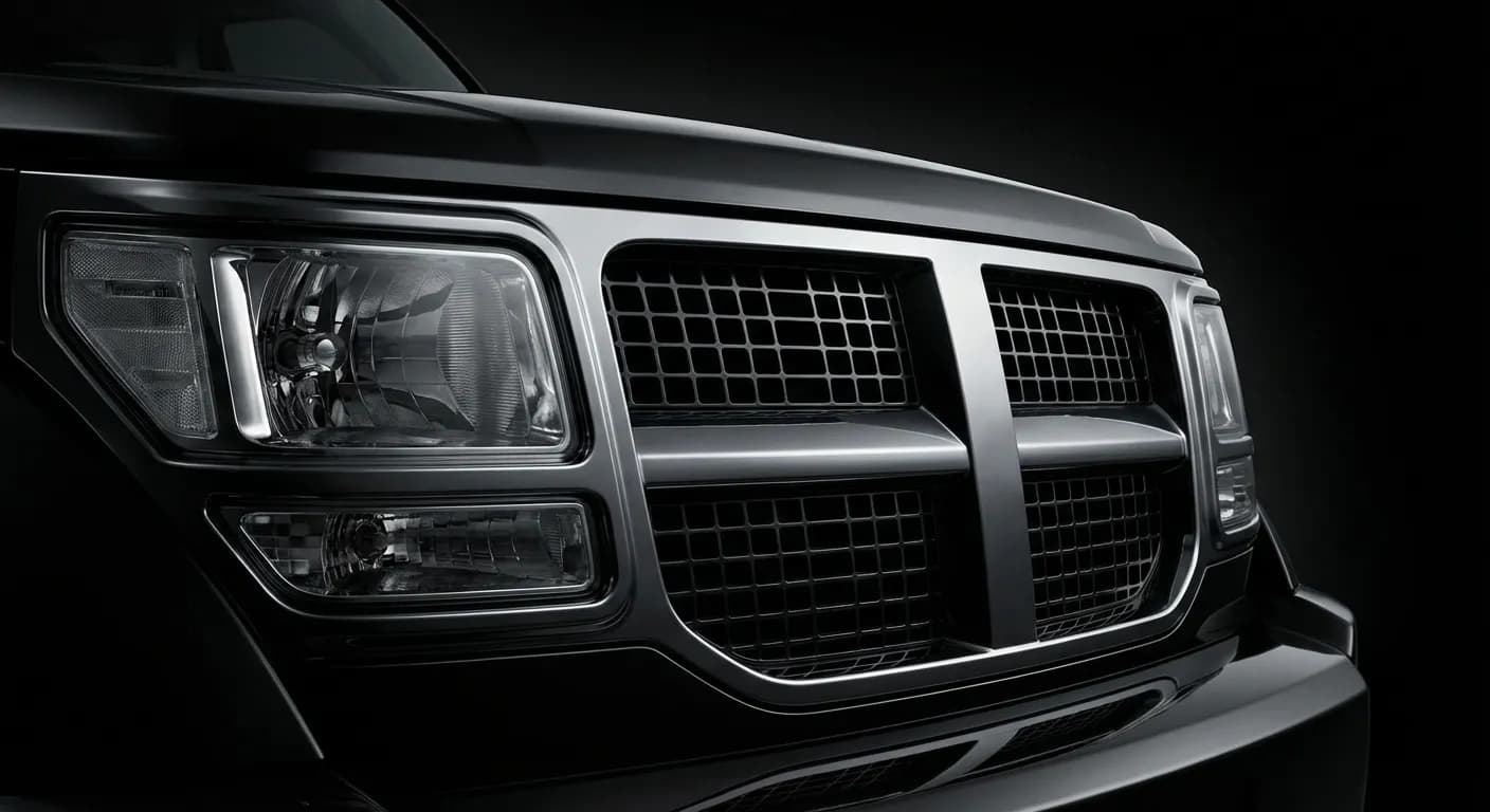 Dodge Nitro V6 : fiabilité, consommation et avis Gros plan sur la face avant robuste et la calandre du Dodge Nitro V6